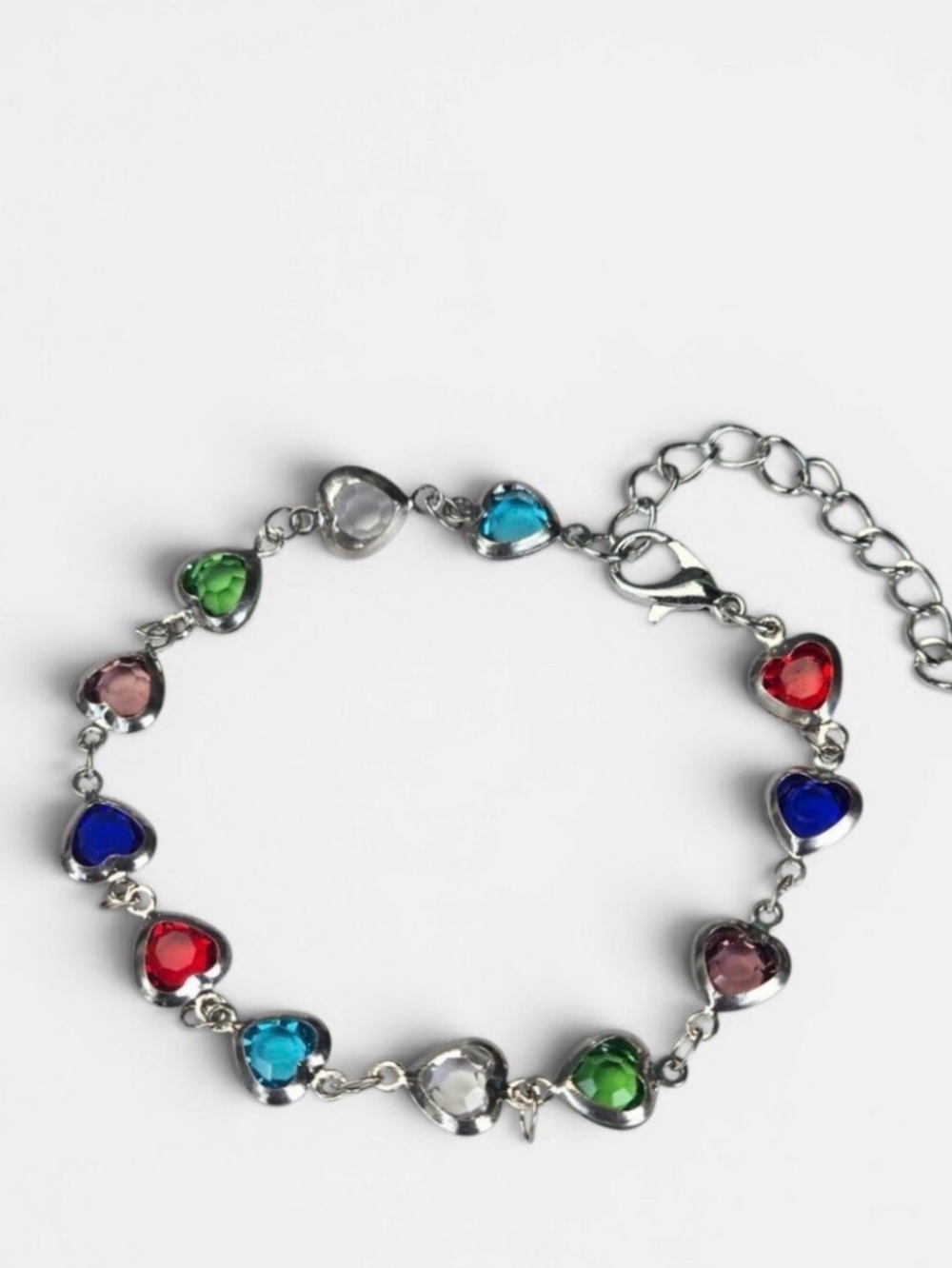 Colorful‎ Silver Tone Heart Crystal Charm Bracelet